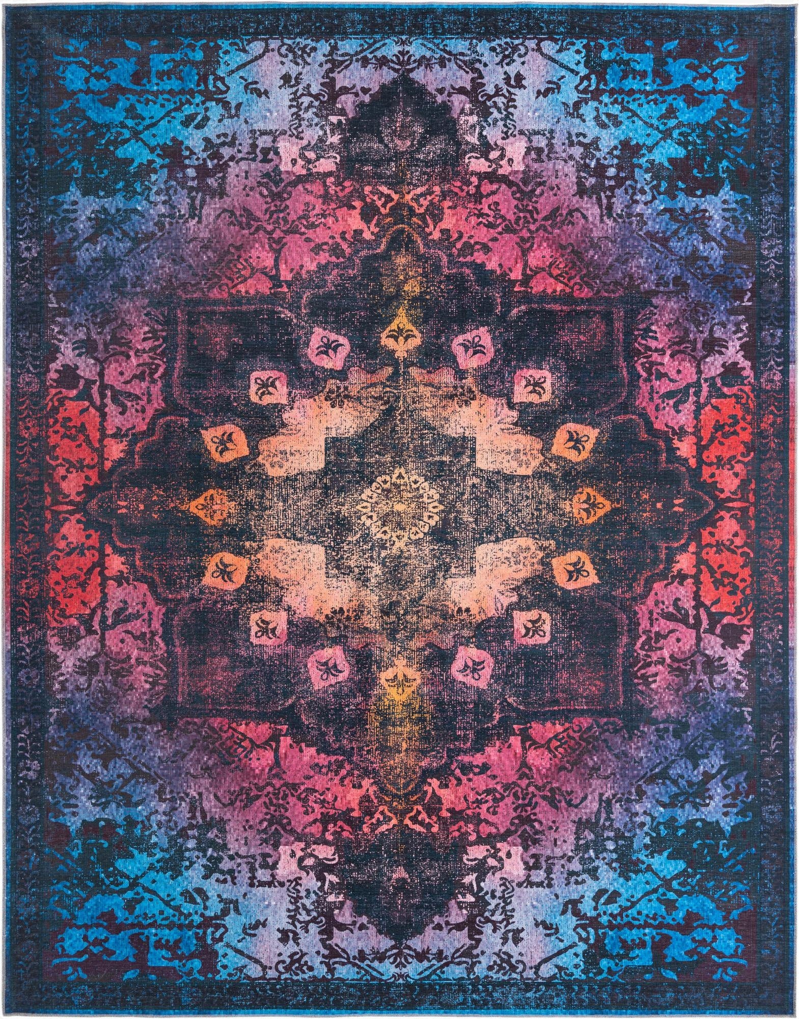 Multi Black Washable Francesca Rug