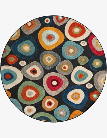 Multi Black Easy-Clean Casablanca Indoor / Outdoor Round Rug