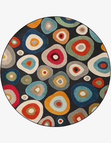 Multi Black Easy-Clean Casablanca Indoor / Outdoor Round Rug