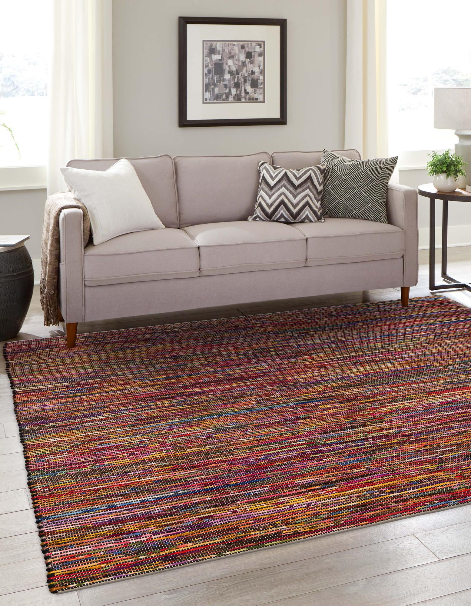 Multi Black Hand Woven Chindi Cotton Square Rug