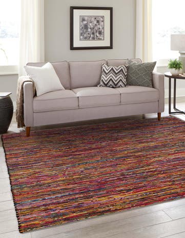 Multi Black Hand Woven Chindi Cotton Square Rug