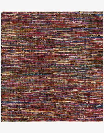 Multi Black Hand Woven Chindi Cotton Square Rug