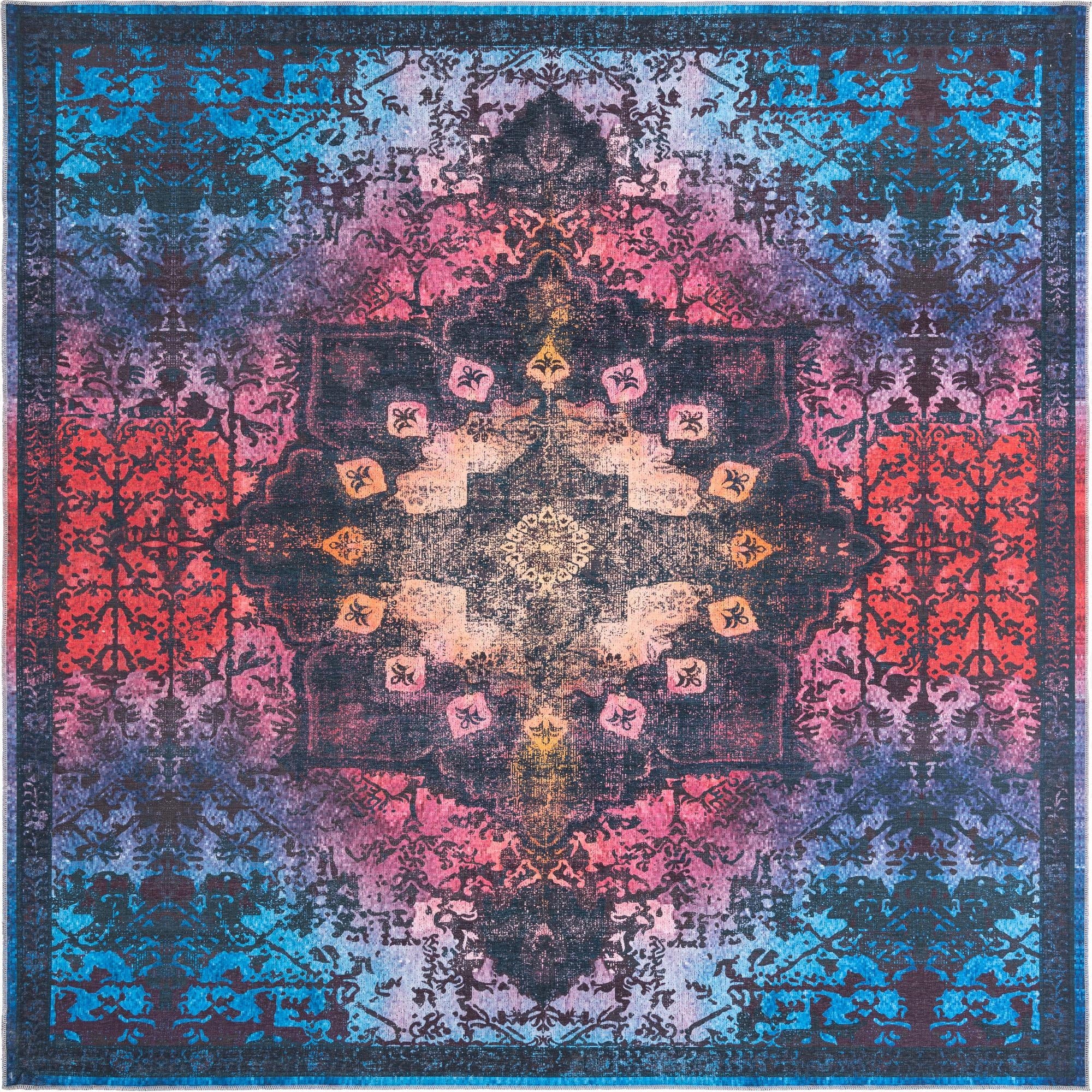 Multi Black Washable Francesca Square Rug