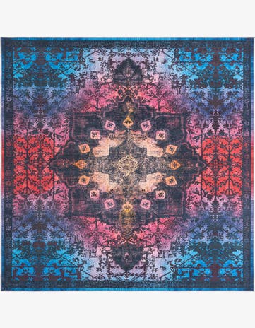 Multi Black Washable Renaissance Square Rug