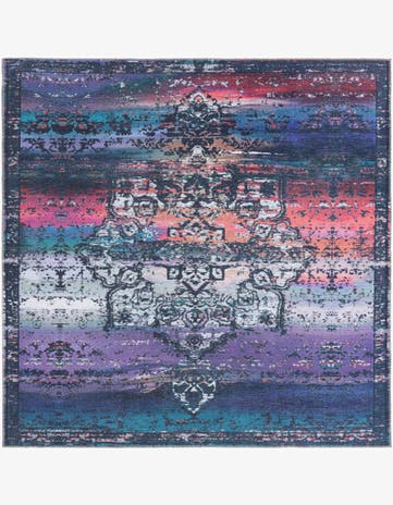 Multi Blue Washable Francesca Square Rug