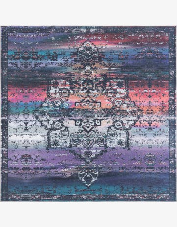 Multi Blue Washable Renaissance Square Rug