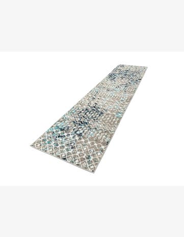 Multi Gray Blue Moroccan Trellis Runner Rug