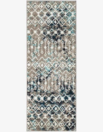 Multi Gray Blue Moroccan Trellis Runner Rug