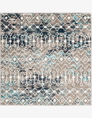 Multi Gray Blue Moroccan Trellis Square Rug