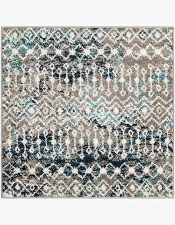 Multi Gray Blue Moroccan Trellis Square Rug