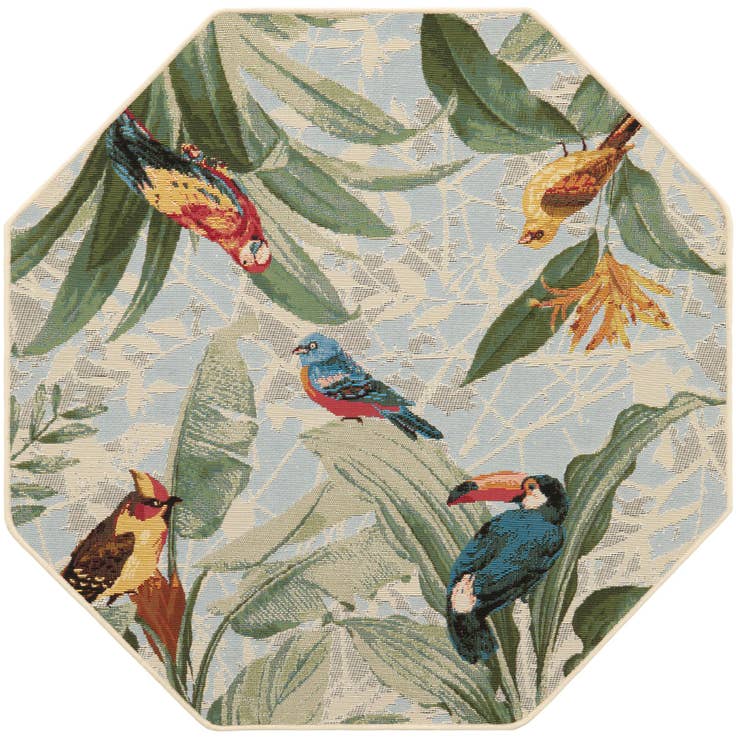 Detail image of 4' x 4' Easy-Clean Botanical Indoor / Outdoor Octagon Rug