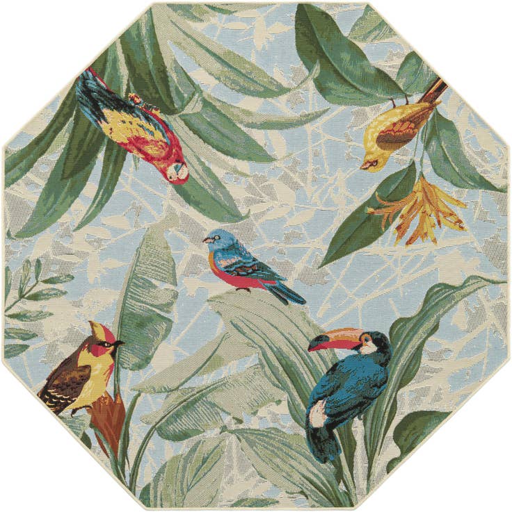 Detail image of 5' 3 x 5' 3 Easy-Clean Botanical Indoor / Outdoor Octagon Rug
