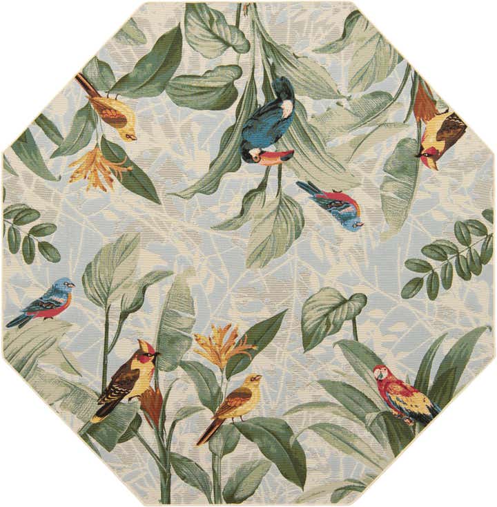 7' 10 x 7' 10 Easy-Clean Botanical Indoor / Outdoor Octagon Rug
