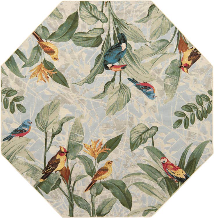 Detail image of 7' 10 x 7' 10 Easy-Clean Botanical Indoor / Outdoor Octagon Rug