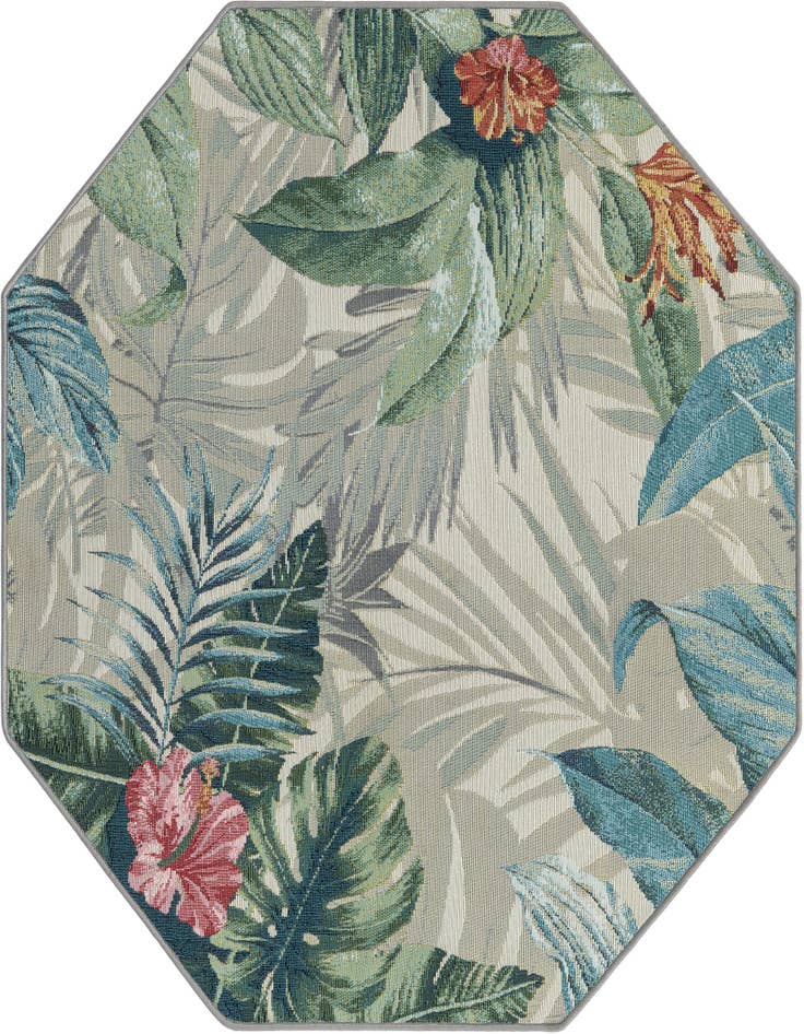 Detail image of 4' x 4' Easy-Clean Botanical Indoor / Outdoor Octagon Rug