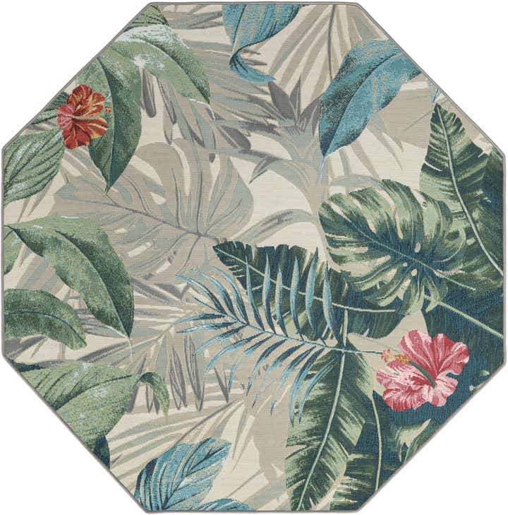 5' 3 x 5' 3 Easy-Clean Botanical Indoor / Outdoor Octagon Rug