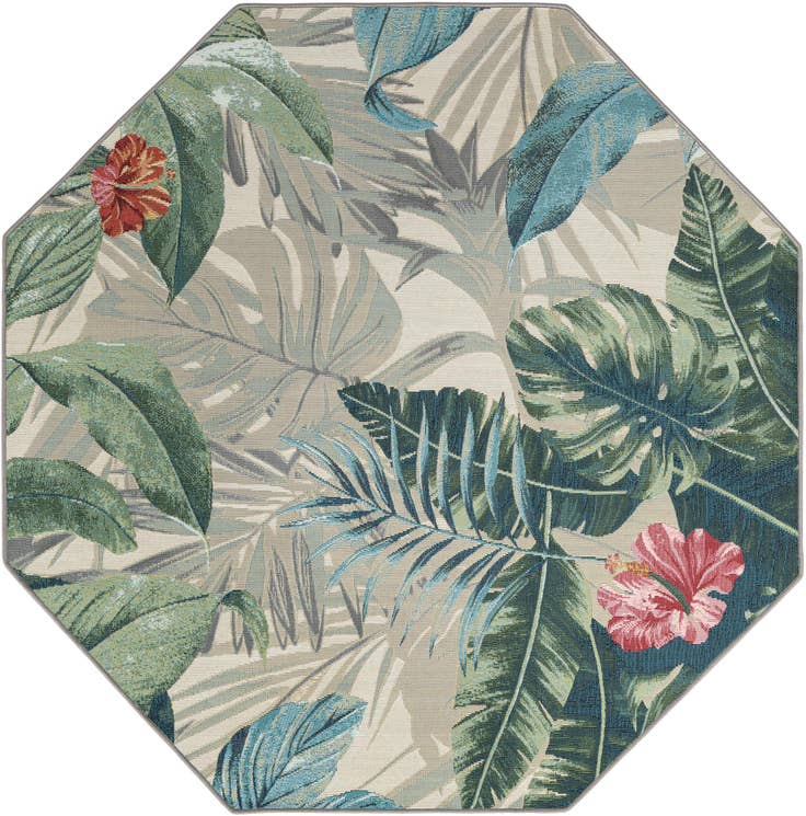 Detail image of 5' 3 x 5' 3 Easy-Clean Botanical Indoor / Outdoor Octagon Rug