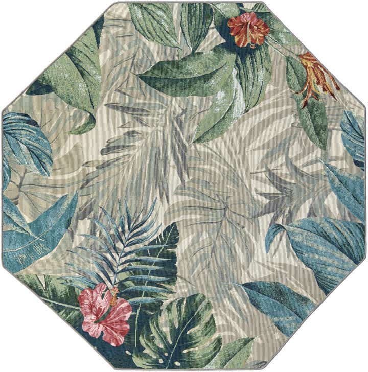 7' x 7' Easy-Clean Botanical Indoor / Outdoor Octagon Rug