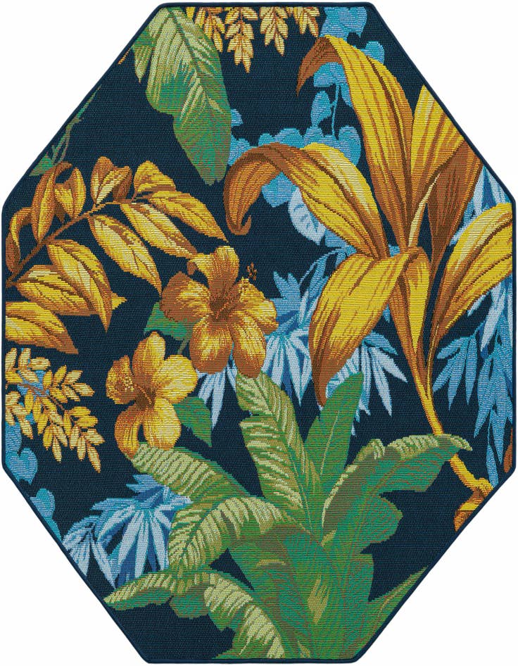 Detail image of 4' x 4' Easy-Clean Botanical Indoor / Outdoor Octagon Rug