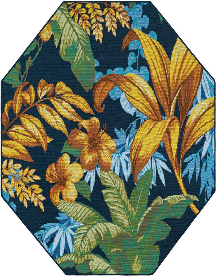 Detail image of 5' 3 x 5' 3 Easy-Clean Botanical Indoor / Outdoor Octagon Rug