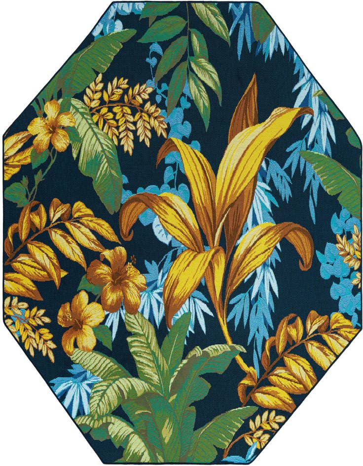 Detail image of 7' x 7' Easy-Clean Botanical Indoor / Outdoor Octagon Rug