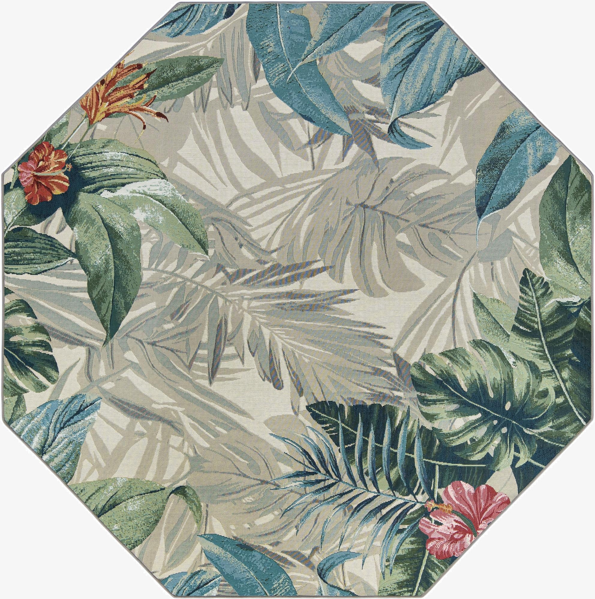 7' 10 x 7' 10  Washable Botanical Indoor / Outdoor Octagon Rug