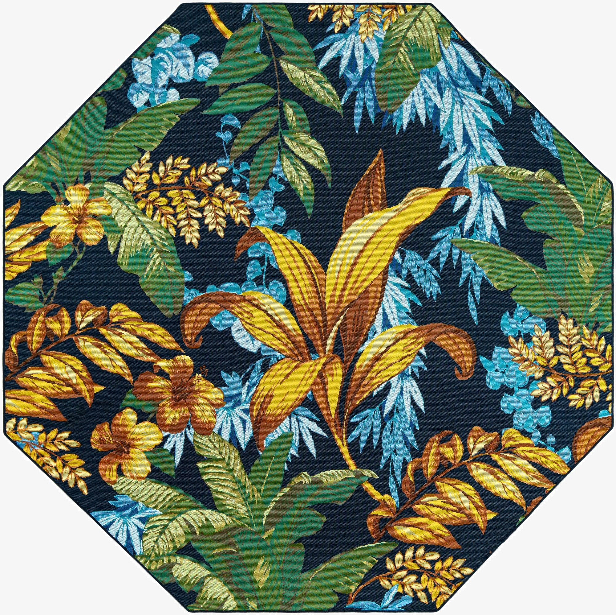 7' 10 x 7' 10  Washable Botanical Indoor / Outdoor Octagon Rug