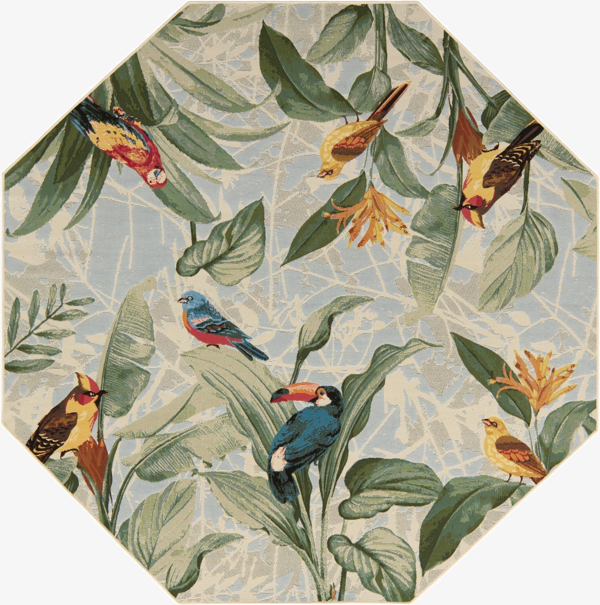 7' x 7'  Washable Botanical Indoor / Outdoor Octagon Rug