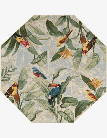Easy-Clean Botanical Indoor / Outdoor Octagon Rug