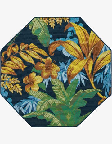 4' x 4' Easy-Clean Botanical Indoor / Outdoor Octagon Rug