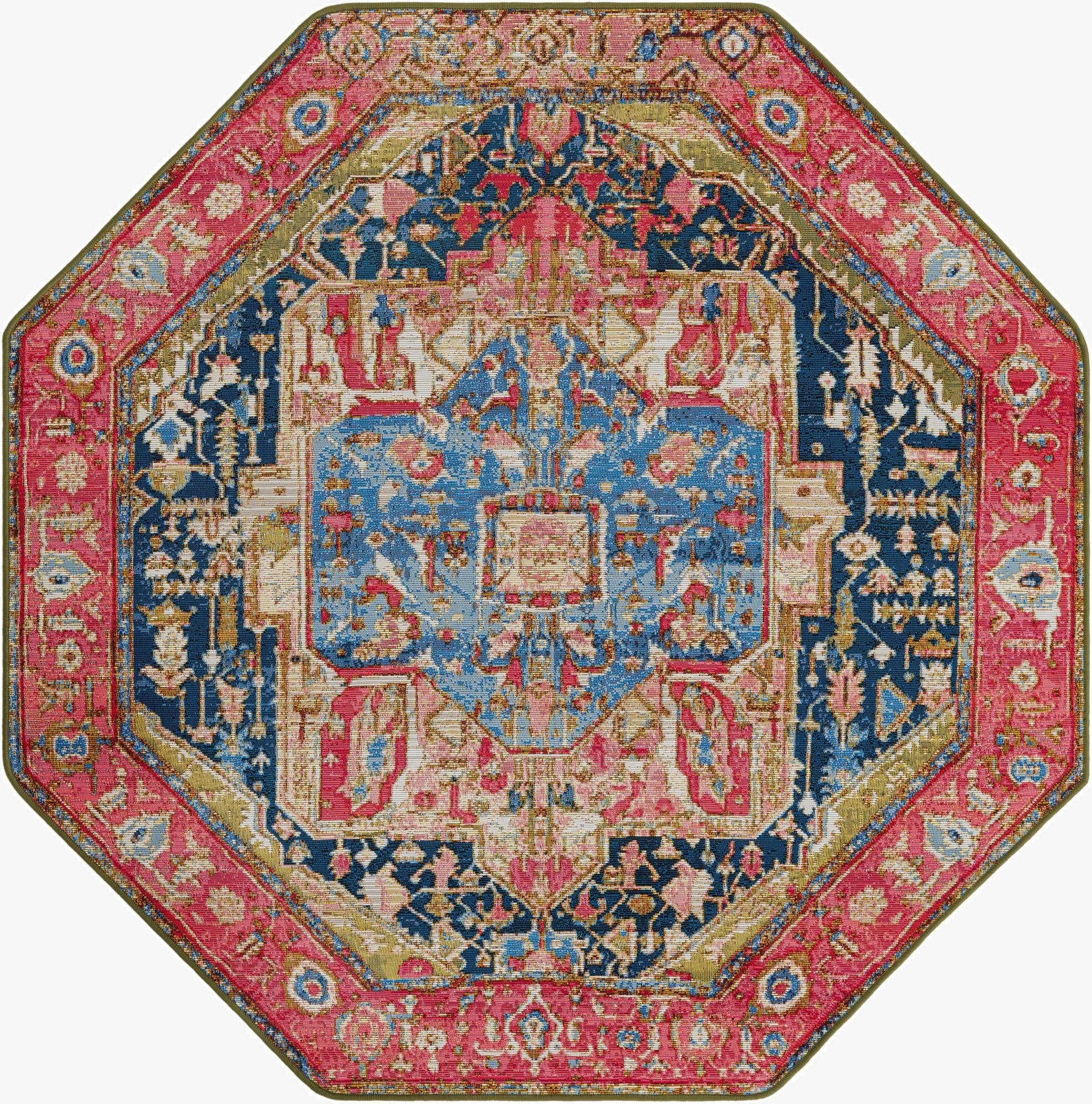 5' 3 x 5' 3  Washable Traditional Indoor / Outdoor Octagon Rug