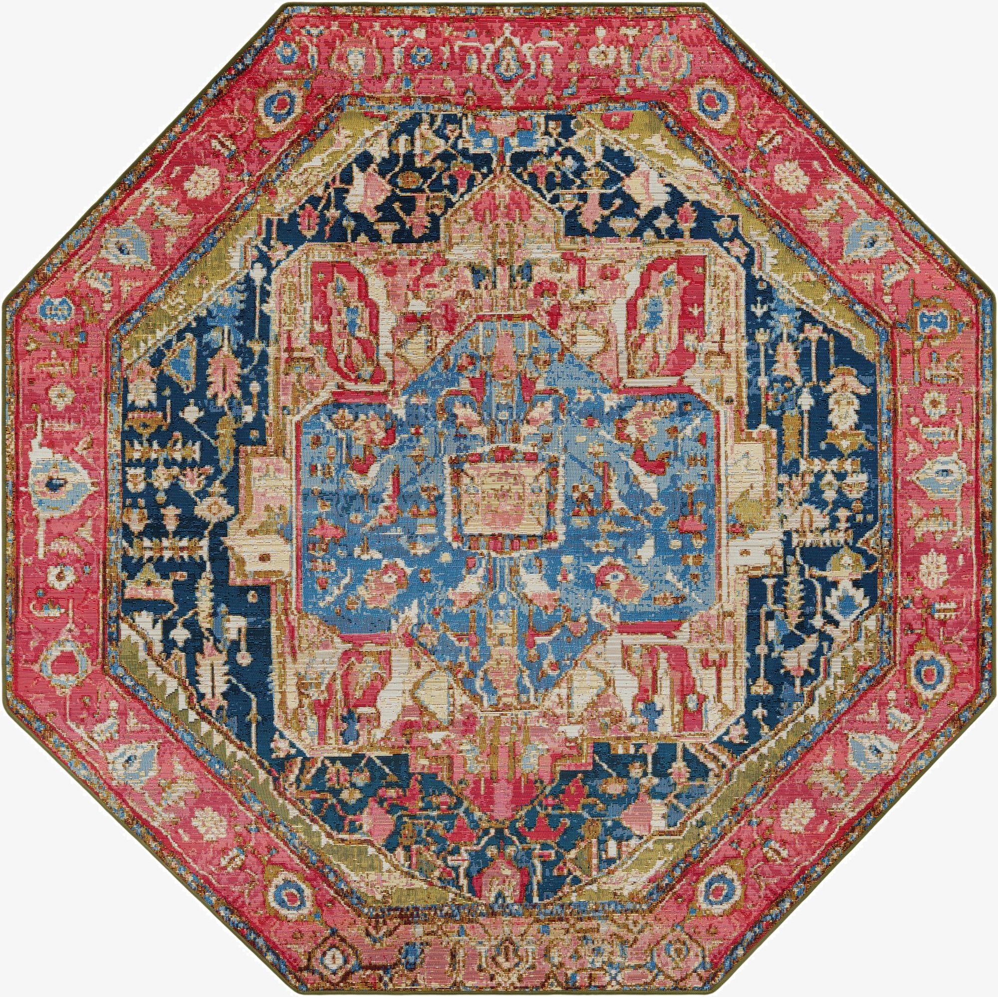 7' x 7'  Washable Traditional Indoor / Outdoor Octagon Rug