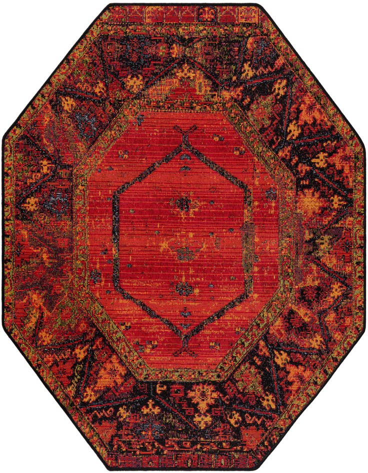 Detail image of 4' x 4' Easy-Clean Tribal Indoor / Outdoor Octagon Rug