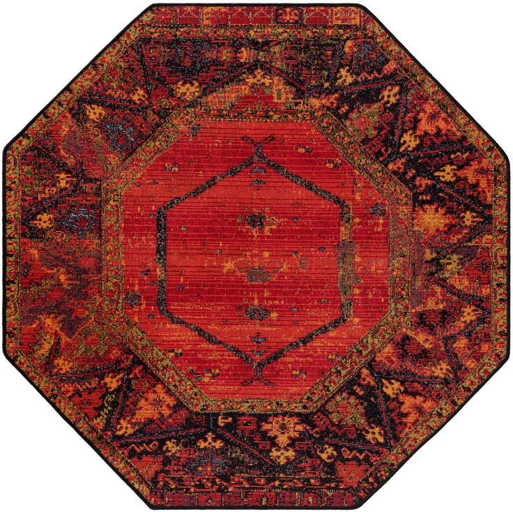 Detail image of 4' x 4' Easy-Clean Tribal Indoor / Outdoor Octagon Rug
