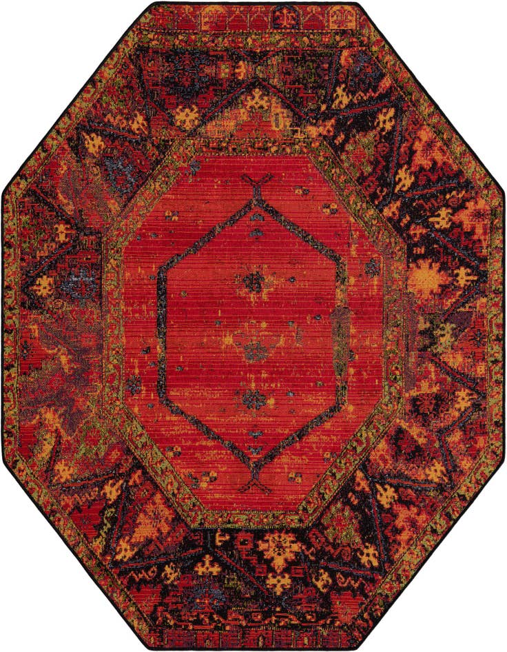 Detail image of 5' 3 x 5' 3 Easy-Clean Tribal Indoor / Outdoor Octagon Rug