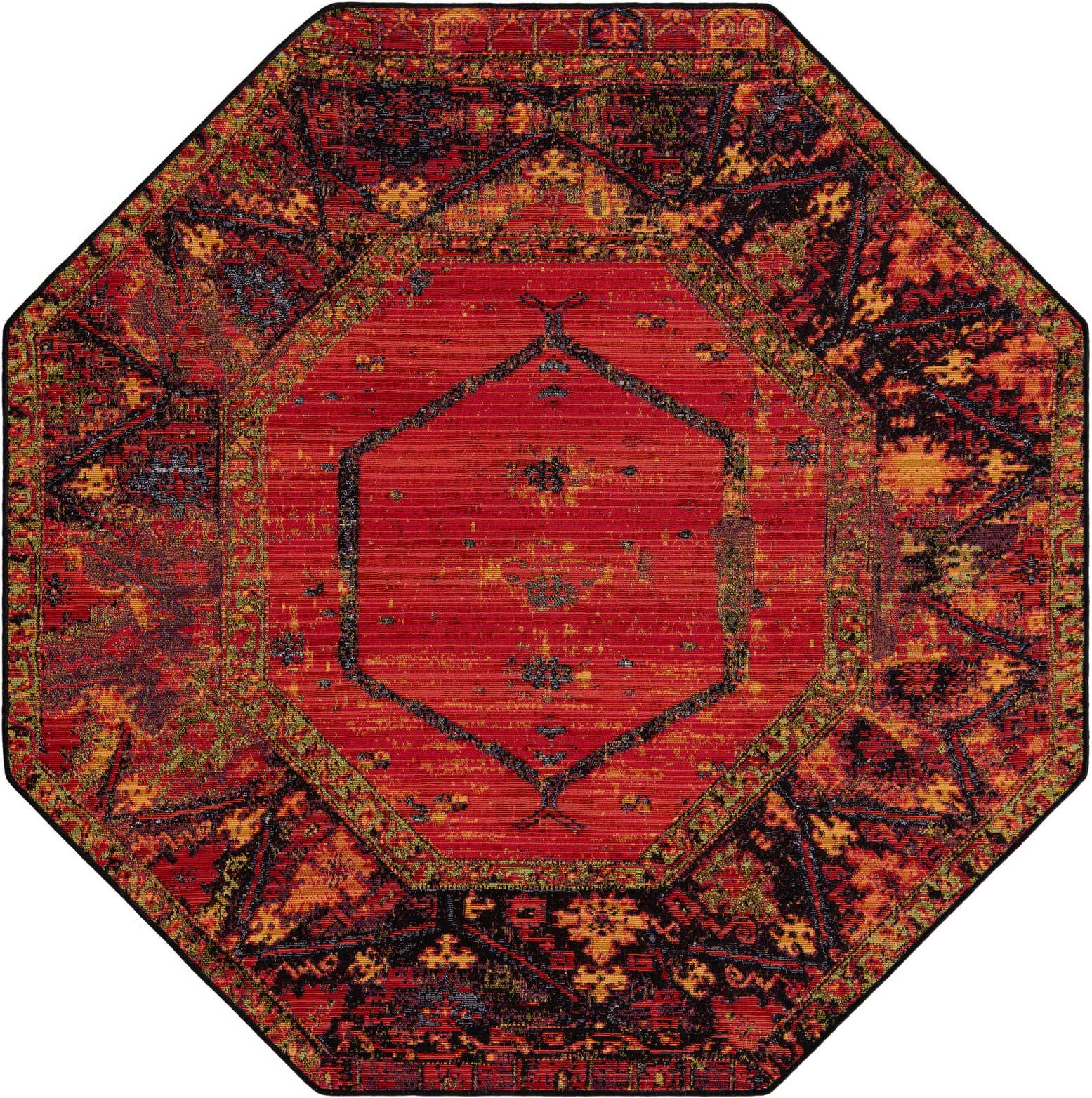 5' 3 x 5' 3 Easy-Clean Tribal Indoor / Outdoor Octagon Rug
