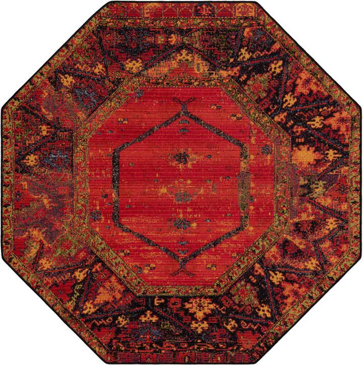 5' 3 x 5' 3 Easy-Clean Tribal Indoor / Outdoor Octagon Rug