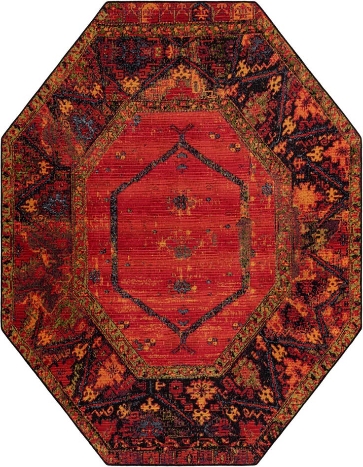 Detail image of 7' x 7' Easy-Clean Tribal Indoor / Outdoor Octagon Rug