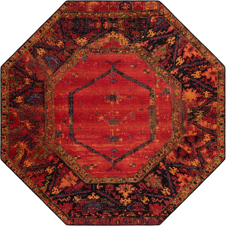 Detail image of 7' x 7' Easy-Clean Tribal Indoor / Outdoor Octagon Rug