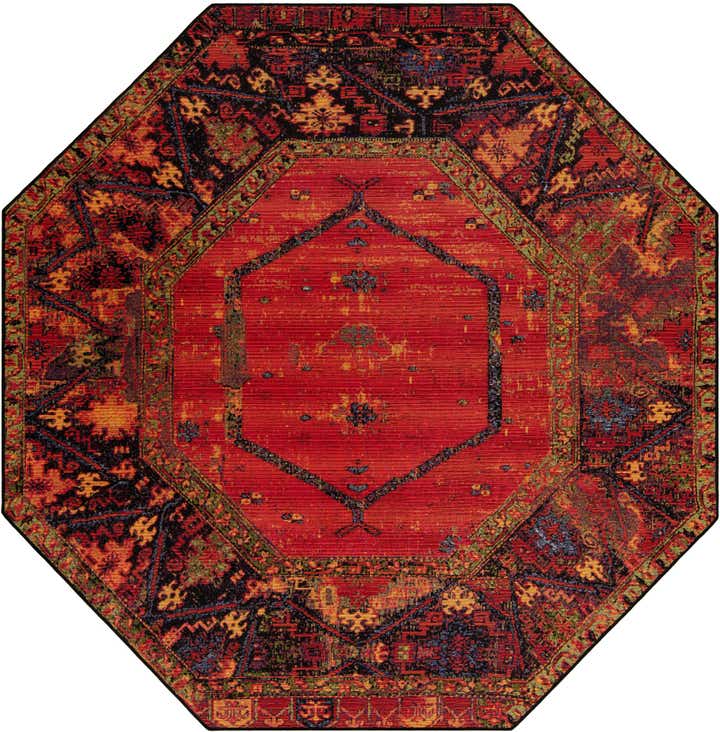 7' 10 x 7' 10 Easy-Clean Tribal Indoor / Outdoor Octagon Rug