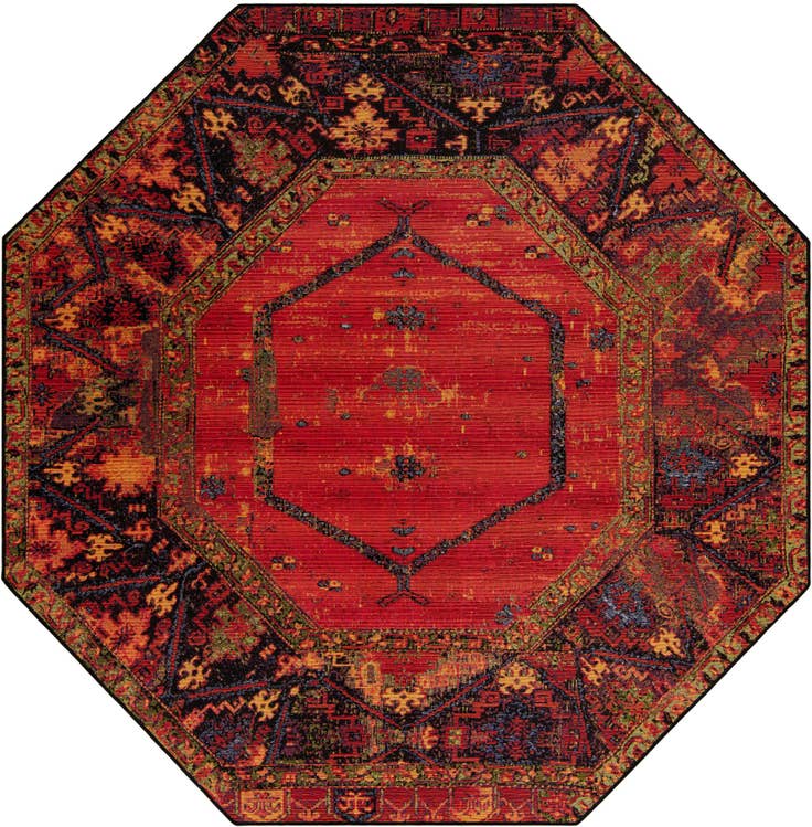 Detail image of 7' 10 x 7' 10 Easy-Clean Tribal Indoor / Outdoor Octagon Rug