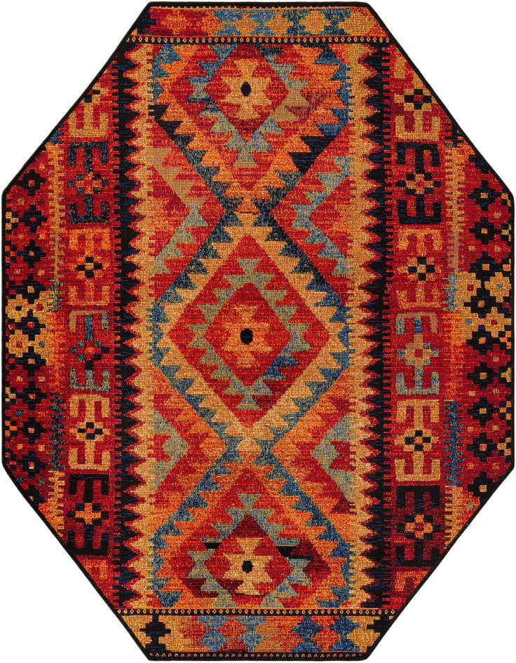 Detail image of 4' x 4' Easy-Clean Tribal Indoor / Outdoor Octagon Rug