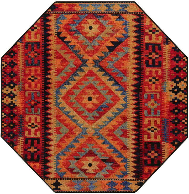 5' 3 x 5' 3 Easy-Clean Tribal Indoor / Outdoor Octagon Rug