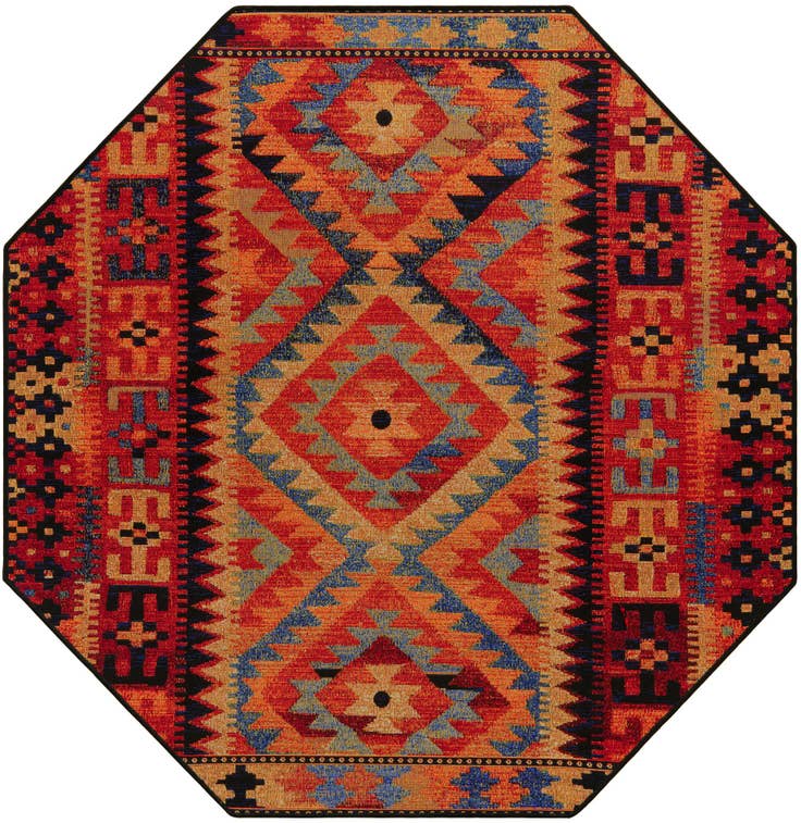 Detail image of 5' 3 x 5' 3 Easy-Clean Tribal Indoor / Outdoor Octagon Rug