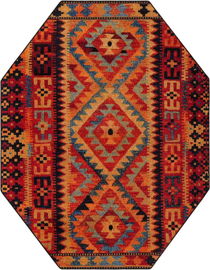 Detail image of 7' x 7' Easy-Clean Tribal Indoor / Outdoor Octagon Rug