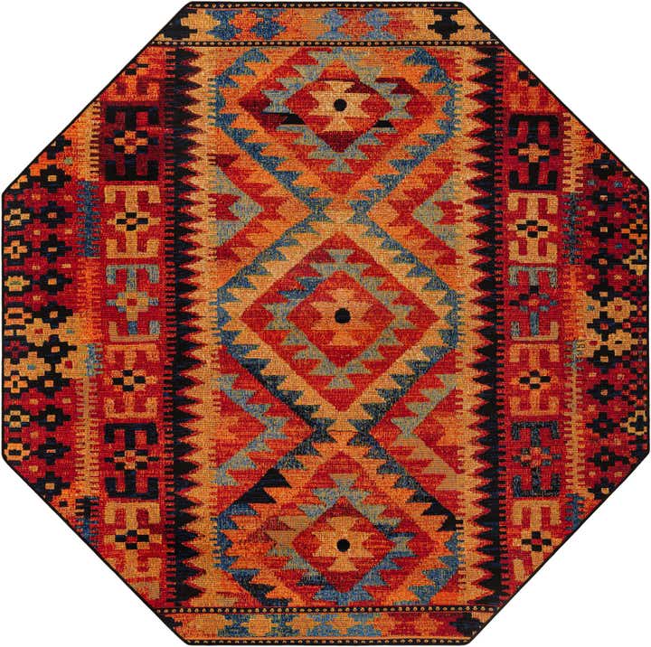 7' x 7' Easy-Clean Tribal Indoor / Outdoor Octagon Rug