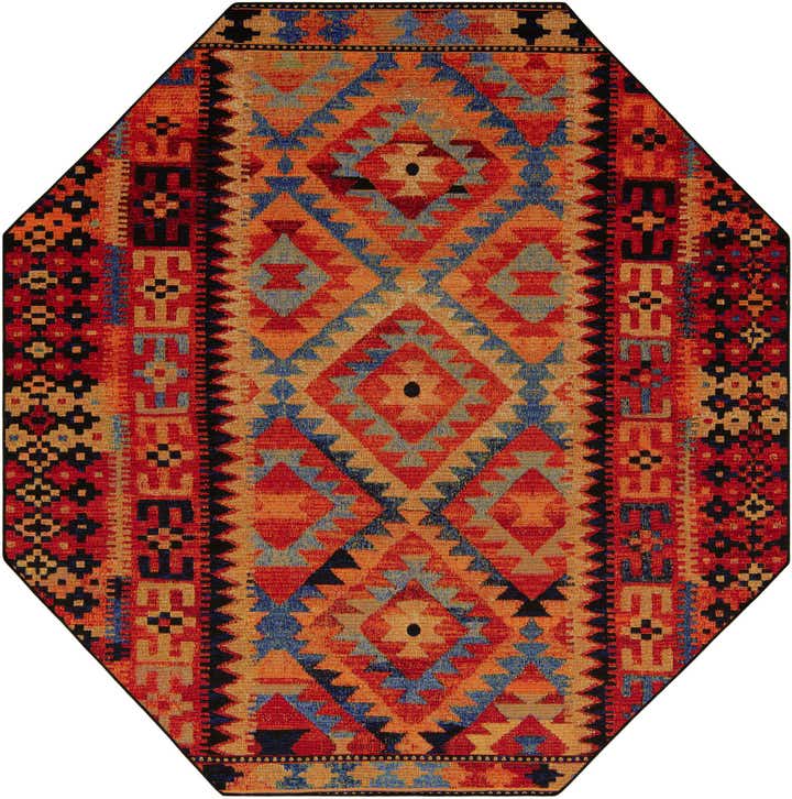 7' 10 x 7' 10 Easy-Clean Tribal Indoor / Outdoor Octagon Rug