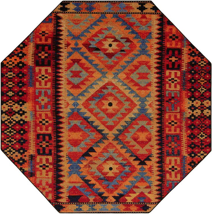 Detail image of 7' 10 x 7' 10 Easy-Clean Tribal Indoor / Outdoor Octagon Rug