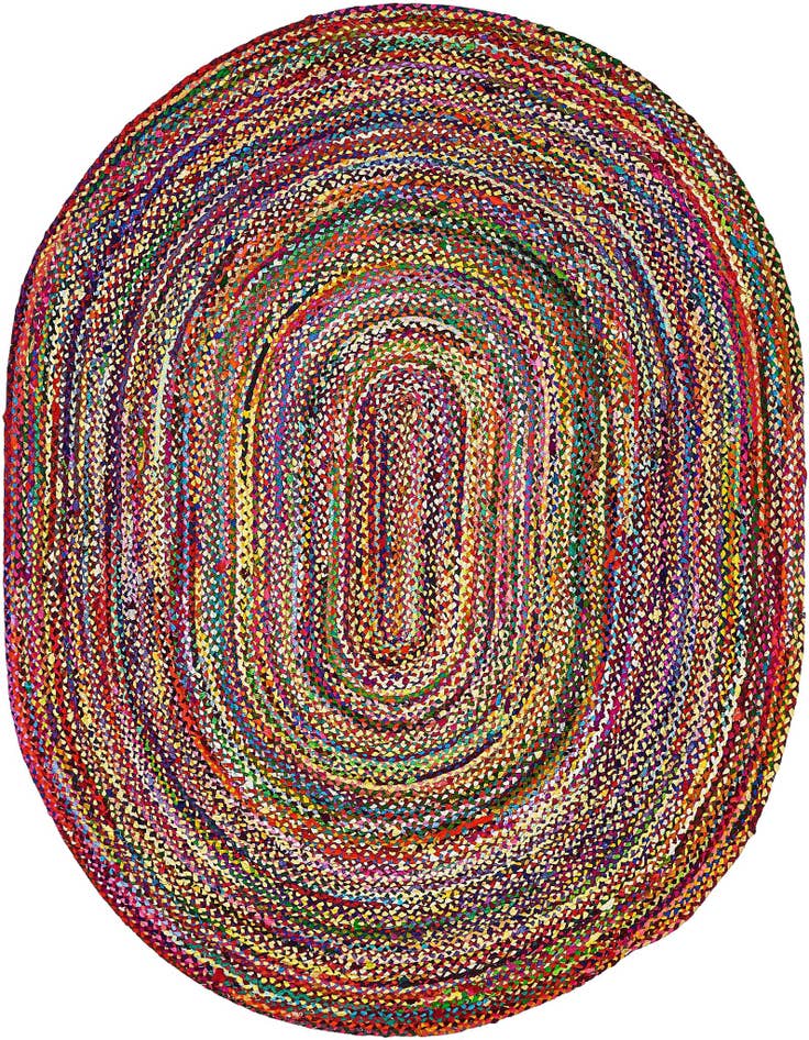 Detail image of 8' x 10'  Hand Braided Chindi Oval Rug