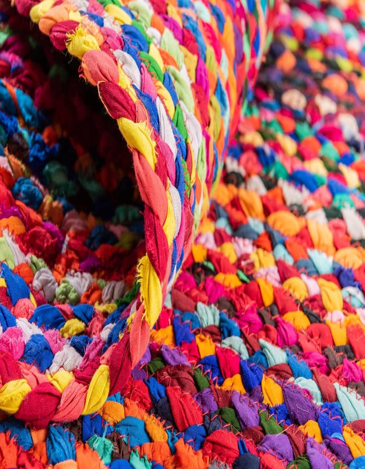 Detail image of 8' x 10'  Hand Braided Chindi Oval Rug